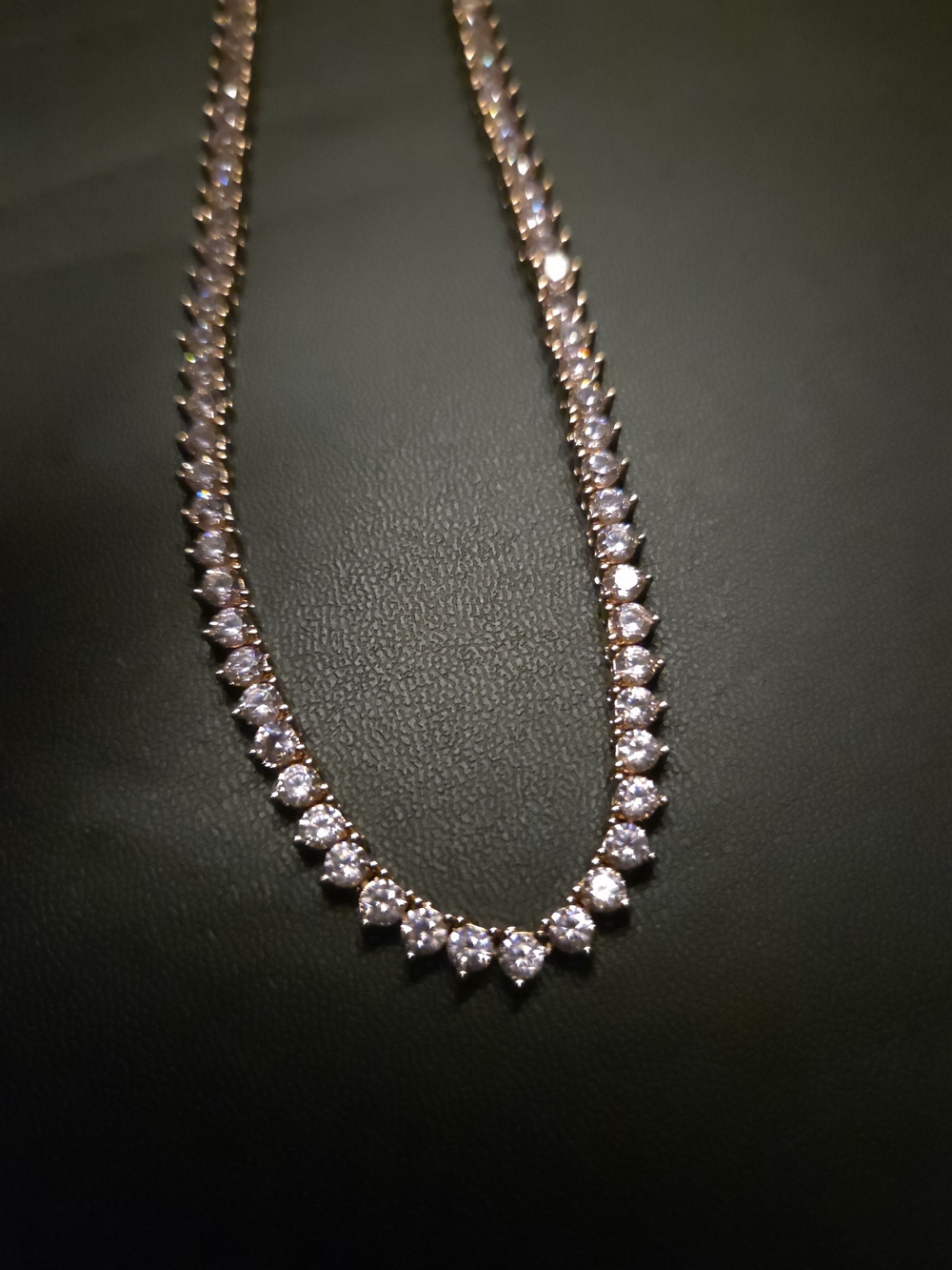 Pink Sapphire Tennis Necklace 925 Sterling Silver 14K Rose Gold Plated 16”